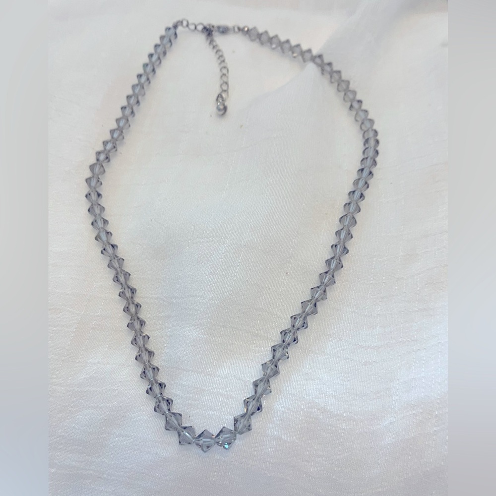 Sterling silver rhondelle crystal bead strand necklace ext chain lobster clasp